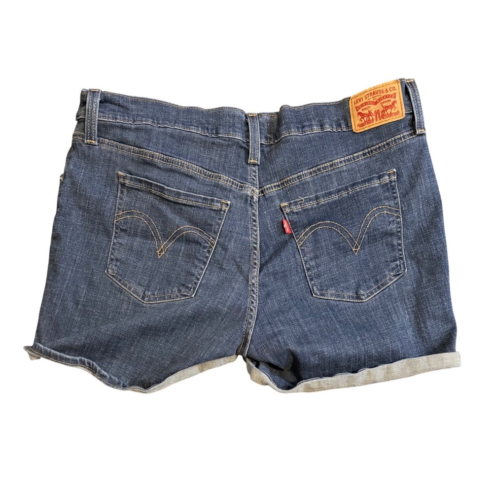 Levi's Mid Length Shorts Womens 32 Blue Red Tab Denim Cuffed Stretch - Picture 3 of 11